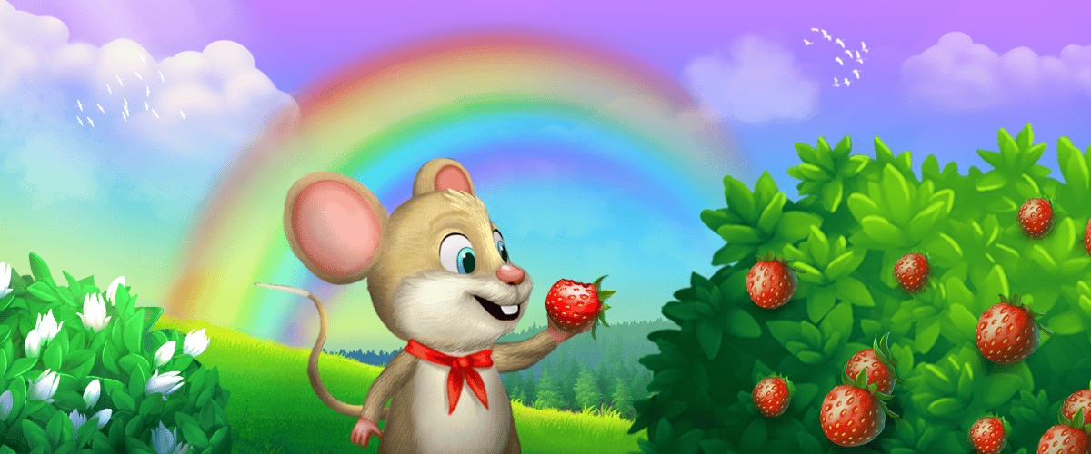 A mouse holding a fruit